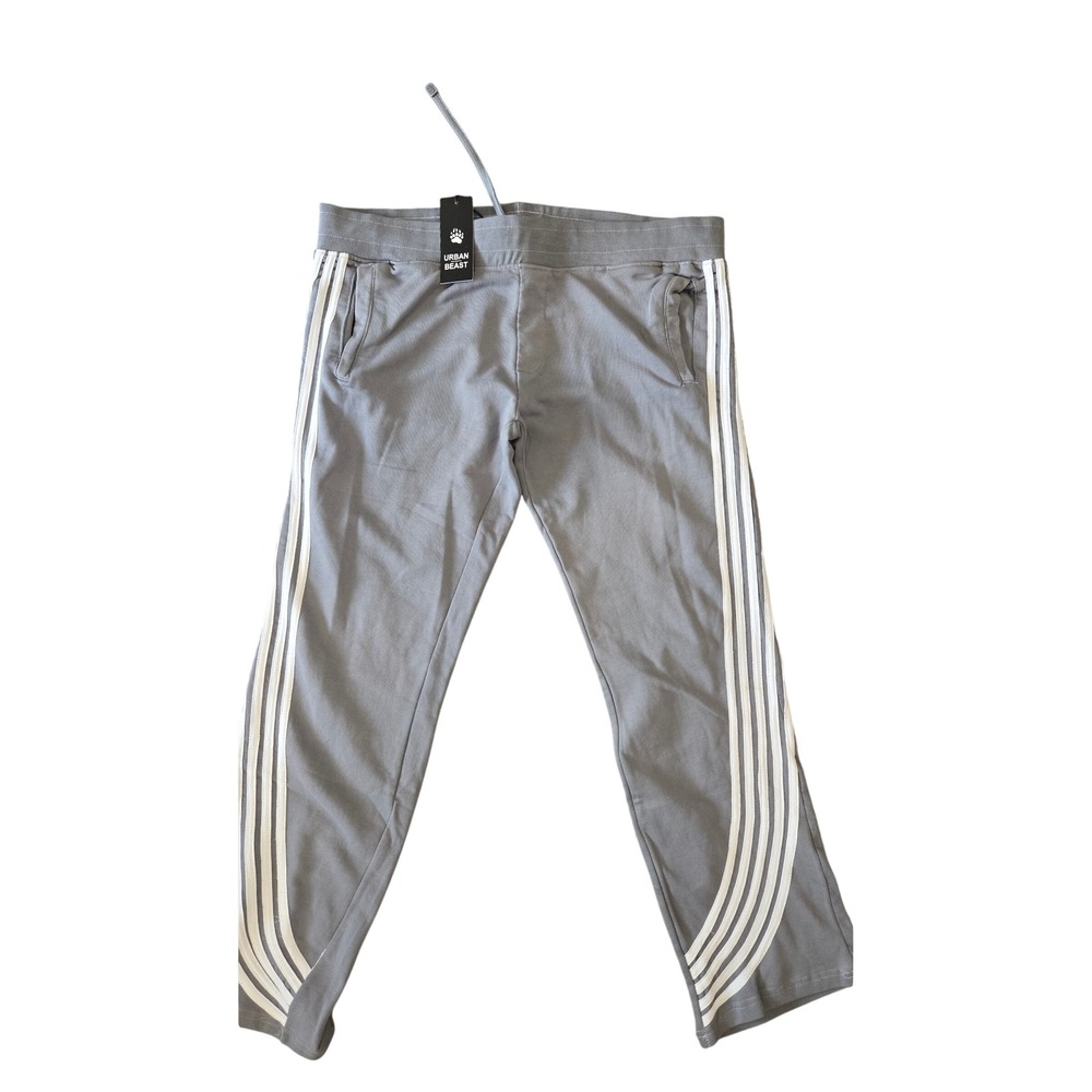 Urban Beast Mens Stripe Long Pant Heather Grey Athletic Joggers UB3024 XL NWT